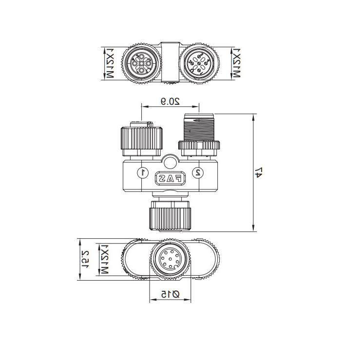 M12 8Pin female/M12 5Pin male+M12 5Pin female、Y-connector、648551