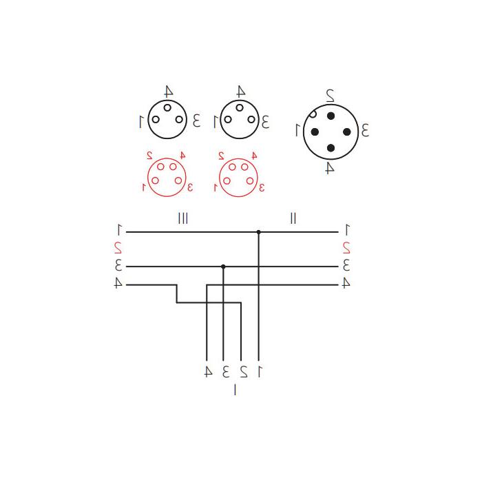 M12 4Pin male/2M8 3Pin female、Y-type pre cast PUR drag chain cable、Black sheath、64D421-XXX