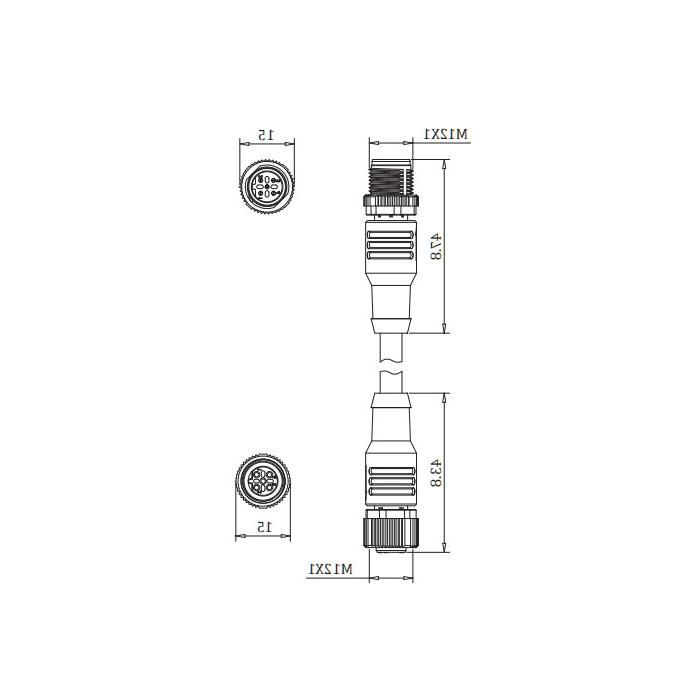 M12 5Pin male/female、B-coded、Dual end pre cast PVC non flexible cable、Purple sheath、0C4043-XXX