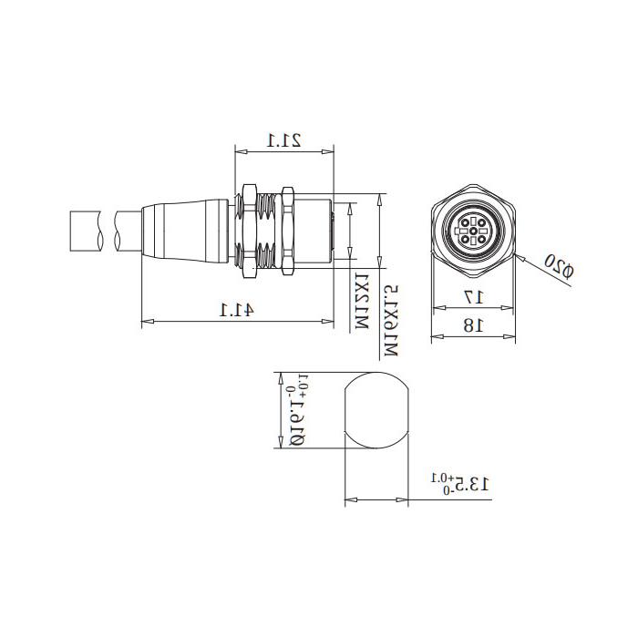 M12 5Pin、B-coded、Female、Profibus  flanged connector、0C4081-xxx