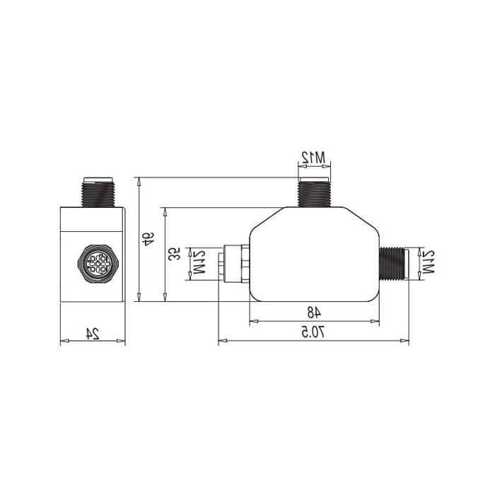 M12 5 Pin female/2M12 5 Pin male  、​B-coded 、T-connector、0C5555